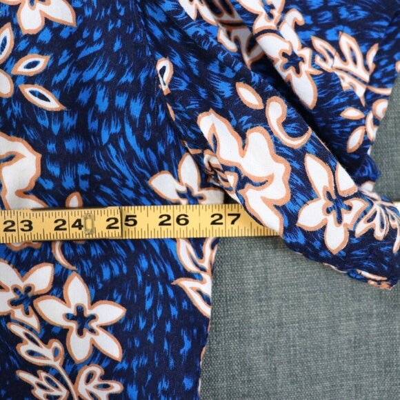 Pacific Line Bora Bora Aloha Camp Shirt Mens XL Deep Blue w Hibiscus - Picture 4 of 6